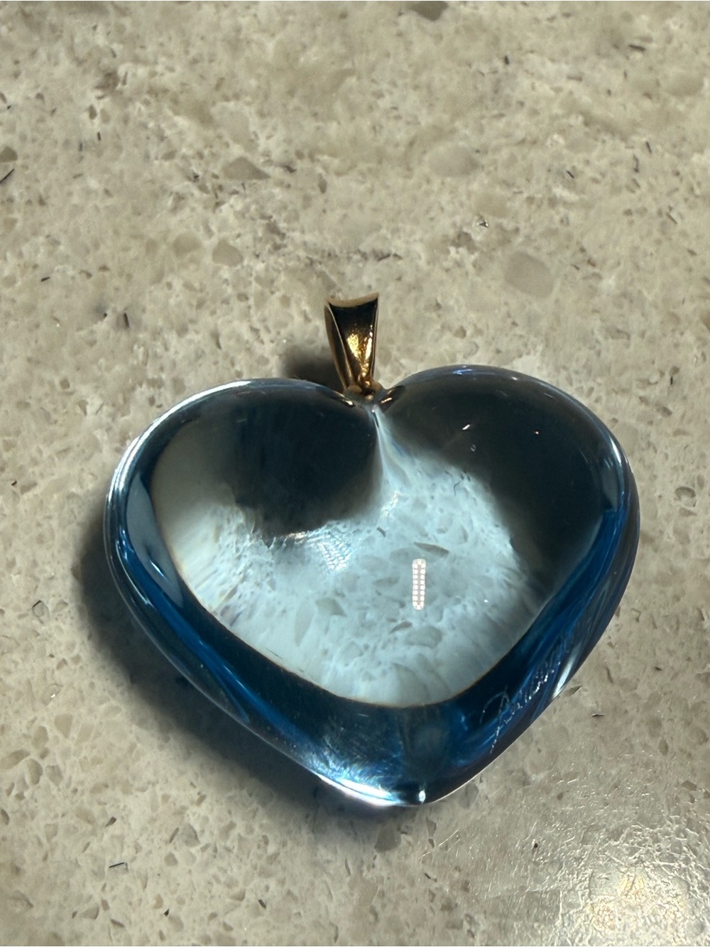 Baccarat Blue Heart Glass Pendant with 18kt Gold Bail